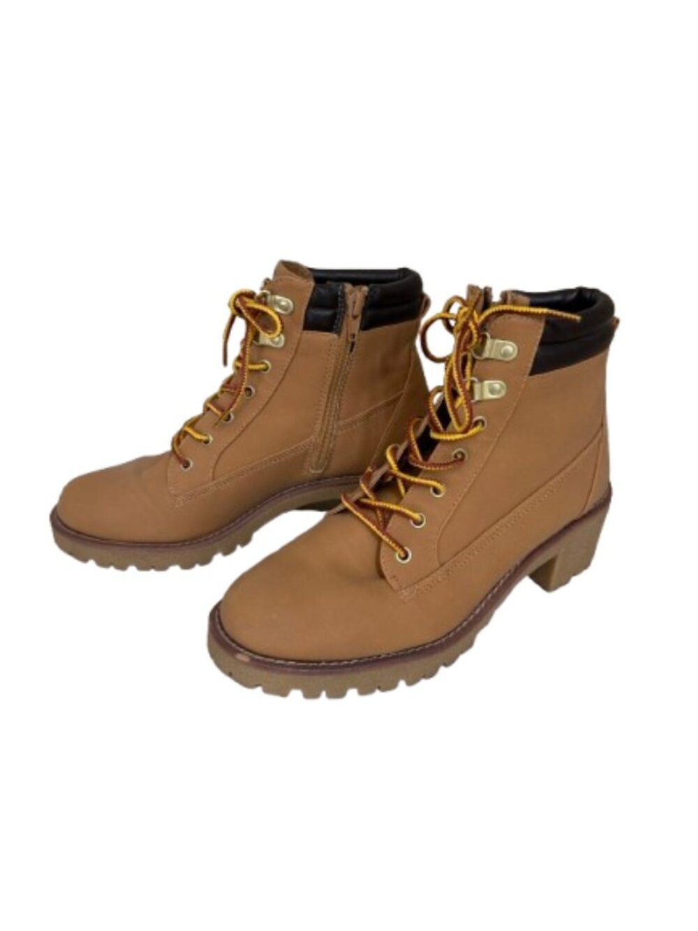 Sugar Mabry Tan combat style, block heel and side zipper Size 8 Lug sole